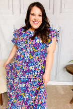Load image into Gallery viewer, Just A Dream Navy Floral Smocked Ruffle Sleeve Maxi Dress