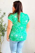 Load image into Gallery viewer, Follow Me Emerald Floral Ric Rac Trim Flutter Sleeve Top