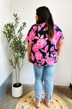 Load image into Gallery viewer, Tropical Vibes Black & Hot Pink Floral V Neck Top