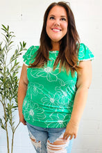 Load image into Gallery viewer, Follow Me Emerald Floral Ric Rac Trim Flutter Sleeve Top
