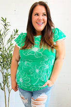 Load image into Gallery viewer, Follow Me Emerald Floral Ric Rac Trim Flutter Sleeve Top