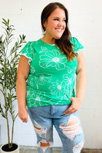 Load image into Gallery viewer, Follow Me Emerald Floral Ric Rac Trim Flutter Sleeve Top