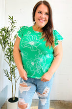 Load image into Gallery viewer, Follow Me Emerald Floral Ric Rac Trim Flutter Sleeve Top