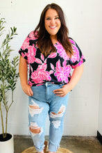Load image into Gallery viewer, Tropical Vibes Black & Hot Pink Floral V Neck Top