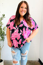 Load image into Gallery viewer, Tropical Vibes Black & Hot Pink Floral V Neck Top