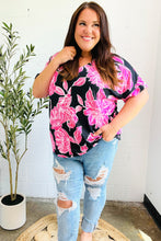 Load image into Gallery viewer, Tropical Vibes Black & Hot Pink Floral V Neck Top
