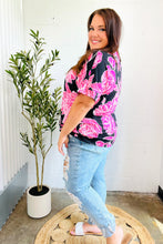 Load image into Gallery viewer, Tropical Vibes Black & Hot Pink Floral V Neck Top