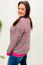 Load image into Gallery viewer, Bring Joy Magenta Multicolor Textured Waffle Knit Sweater
