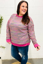 Load image into Gallery viewer, Bring Joy Magenta Multicolor Textured Waffle Knit Sweater