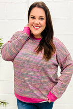 Load image into Gallery viewer, Bring Joy Magenta Multicolor Textured Waffle Knit Sweater