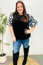Load image into Gallery viewer, Feeling Glamorous Black Floral Sequin Puff Sleeve Velvet Top