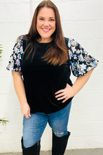 Load image into Gallery viewer, Feeling Glamorous Black Floral Sequin Puff Sleeve Velvet Top