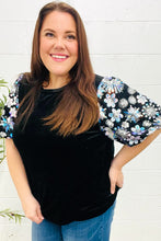 Load image into Gallery viewer, Feeling Glamorous Black Floral Sequin Puff Sleeve Velvet Top