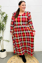 Load image into Gallery viewer, Adorable In Red Plaid Ruffle Detail Fit & Flare Midi Dress