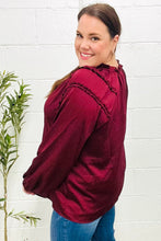 Load image into Gallery viewer, Holiday Vibes Burgundy Frill Detail Tie Neck Satin Top