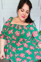 Load image into Gallery viewer, Sumptuous In Smocked Green & Coral Flower Print Babydoll Top