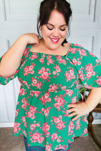 Load image into Gallery viewer, Sumptuous In Smocked Green & Coral Flower Print Babydoll Top