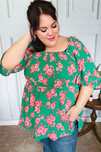 Load image into Gallery viewer, Sumptuous In Smocked Green & Coral Flower Print Babydoll Top