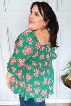 Load image into Gallery viewer, Sumptuous In Smocked Green & Coral Flower Print Babydoll Top