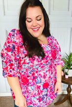 Load image into Gallery viewer, Feeling Femmi Pink & Fuchsia Floral Peplum Woven Top