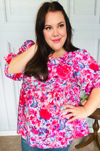 Load image into Gallery viewer, Feeling Femmi Pink & Fuchsia Floral Peplum Woven Top