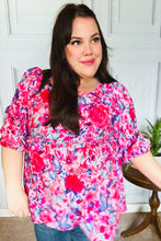 Load image into Gallery viewer, Feeling Femmi Pink & Fuchsia Floral Peplum Woven Top