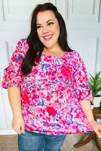 Load image into Gallery viewer, Feeling Femmi Pink & Fuchsia Floral Peplum Woven Top