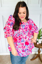 Load image into Gallery viewer, Feeling Femmi Pink & Fuchsia Floral Peplum Woven Top