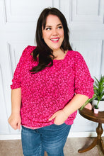 Load image into Gallery viewer, Perfectly You Fuchsia Floral Three Quarter Sleeve Square Neck Top
