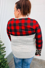 Load image into Gallery viewer, All Of Me Grey & Red Plaid Animal Print Pocketed Top