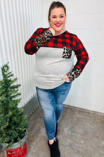 Load image into Gallery viewer, All Of Me Grey & Red Plaid Animal Print Pocketed Top