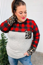 Load image into Gallery viewer, All Of Me Grey & Red Plaid Animal Print Pocketed Top