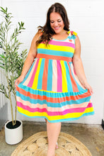Load image into Gallery viewer, Start The Day Rainbow Stripe Shoulder Tie Tiered Dress