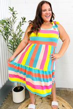 Load image into Gallery viewer, Start The Day Rainbow Stripe Shoulder Tie Tiered Dress