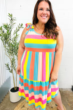 Load image into Gallery viewer, Start The Day Rainbow Stripe Shoulder Tie Tiered Dress