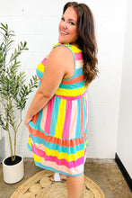 Load image into Gallery viewer, Start The Day Rainbow Stripe Shoulder Tie Tiered Dress