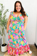 Load image into Gallery viewer, Vacay Vibes Blue Floral Print Sweetheart Twisted Neckline Maxi Dress