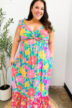 Load image into Gallery viewer, Vacay Vibes Blue Floral Print Sweetheart Twisted Neckline Maxi Dress
