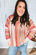 Load image into Gallery viewer, Be Bold Coral & Sienna Stripe Pullover Notched Neck Hoodie