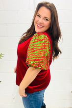 Load image into Gallery viewer, Warmest Wishes Red & Green Sequin Puff Sleeve Velvet Top