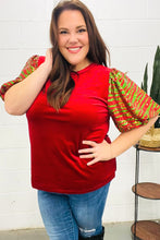 Load image into Gallery viewer, Warmest Wishes Red & Green Sequin Puff Sleeve Velvet Top