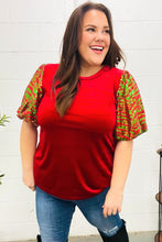 Load image into Gallery viewer, Warmest Wishes Red & Green Sequin Puff Sleeve Velvet Top