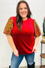 Load image into Gallery viewer, Warmest Wishes Red & Green Sequin Puff Sleeve Velvet Top