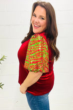 Load image into Gallery viewer, Warmest Wishes Red & Green Sequin Puff Sleeve Velvet Top