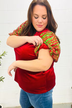 Load image into Gallery viewer, Warmest Wishes Red & Green Sequin Puff Sleeve Velvet Top