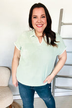 Load image into Gallery viewer, Weekend Ready Sage Collar Notch Neck Waffle Knit Top