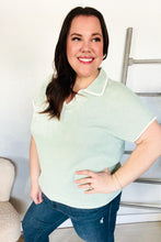 Load image into Gallery viewer, Weekend Ready Sage Collar Notch Neck Waffle Knit Top