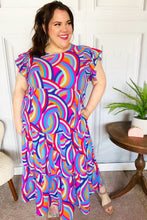 Load image into Gallery viewer, Feel Your Best Purple Abstract Print Smocked Ruffle Sleeve Maxi Dress