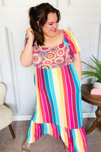 Load image into Gallery viewer, Feeling Bold Fuchsia & Teal Striped Medallion Crochet Print Dress