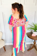 Load image into Gallery viewer, Feeling Bold Fuchsia & Teal Striped Medallion Crochet Print Dress